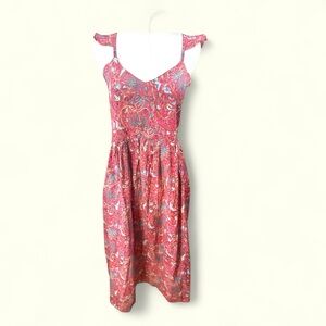 Kaantha Karma Handmade size Sm/Med red‎ blue butterfly floral cotton maxi dress